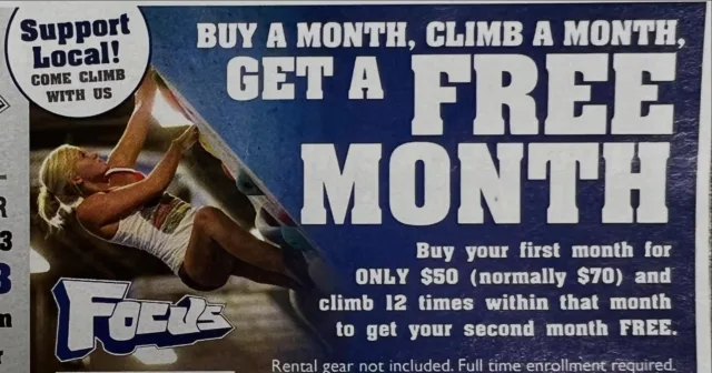 College Students
1 month membership for $50.
Climb 12x in that month- get another month FREE!
.
Let’s go climbing!
.
#findyourfocus
#climbhigher 
#corenotcorprorate
.
.
#climbing #bouldering #climbingismypassion 
 #cityofmesa #cityoftempe #gymsends #boulderinggym #indoorclimbing #mesabouldering #mesaclimbing #phoenixclimbing #tempeclimbing #tempebouldering #community #climbingcommunity #climbingfamily
#qualitycontrol #corporategymssuck #corporategymsruinclimbing
#abpfsa #bpfsa #supportlocal #supportlocalgyms